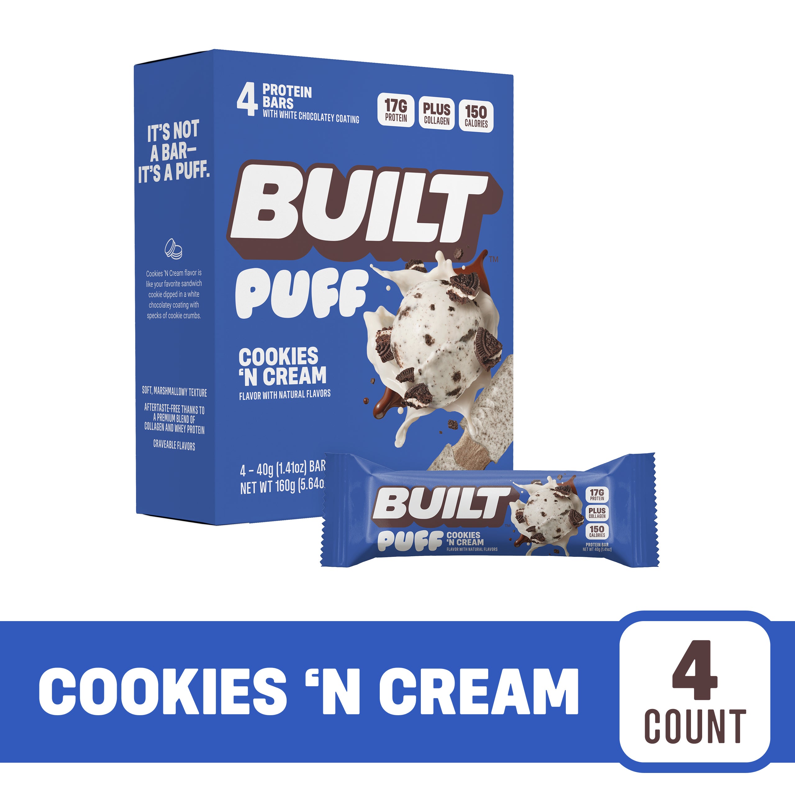 Cookies 'N Cream Puff 4 ct | Cookies & Cream Protein Bar | BUILT