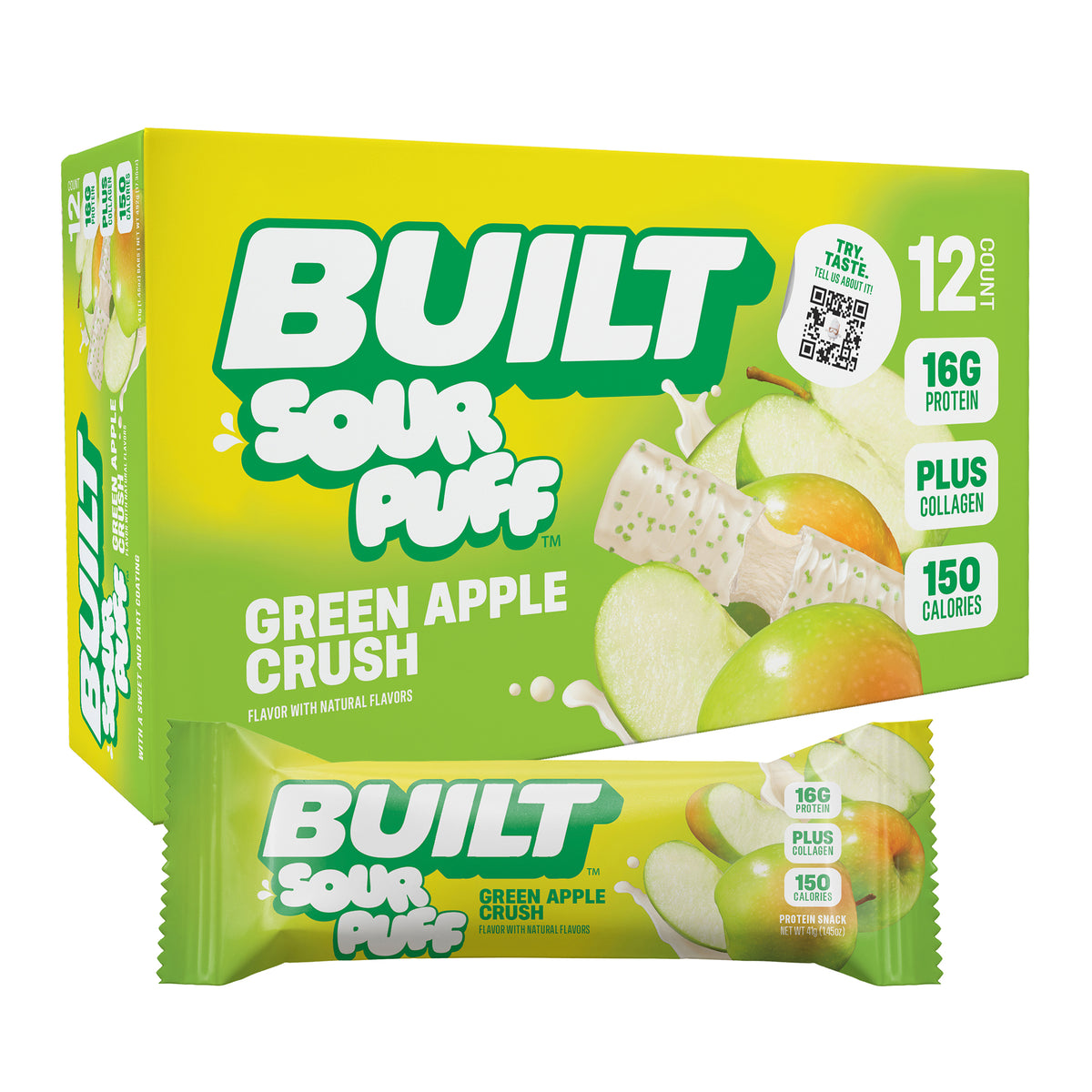 Crush Wrapper BUILT Green Apple Crush Sour Puff | 12 Ct. Box | BUILT