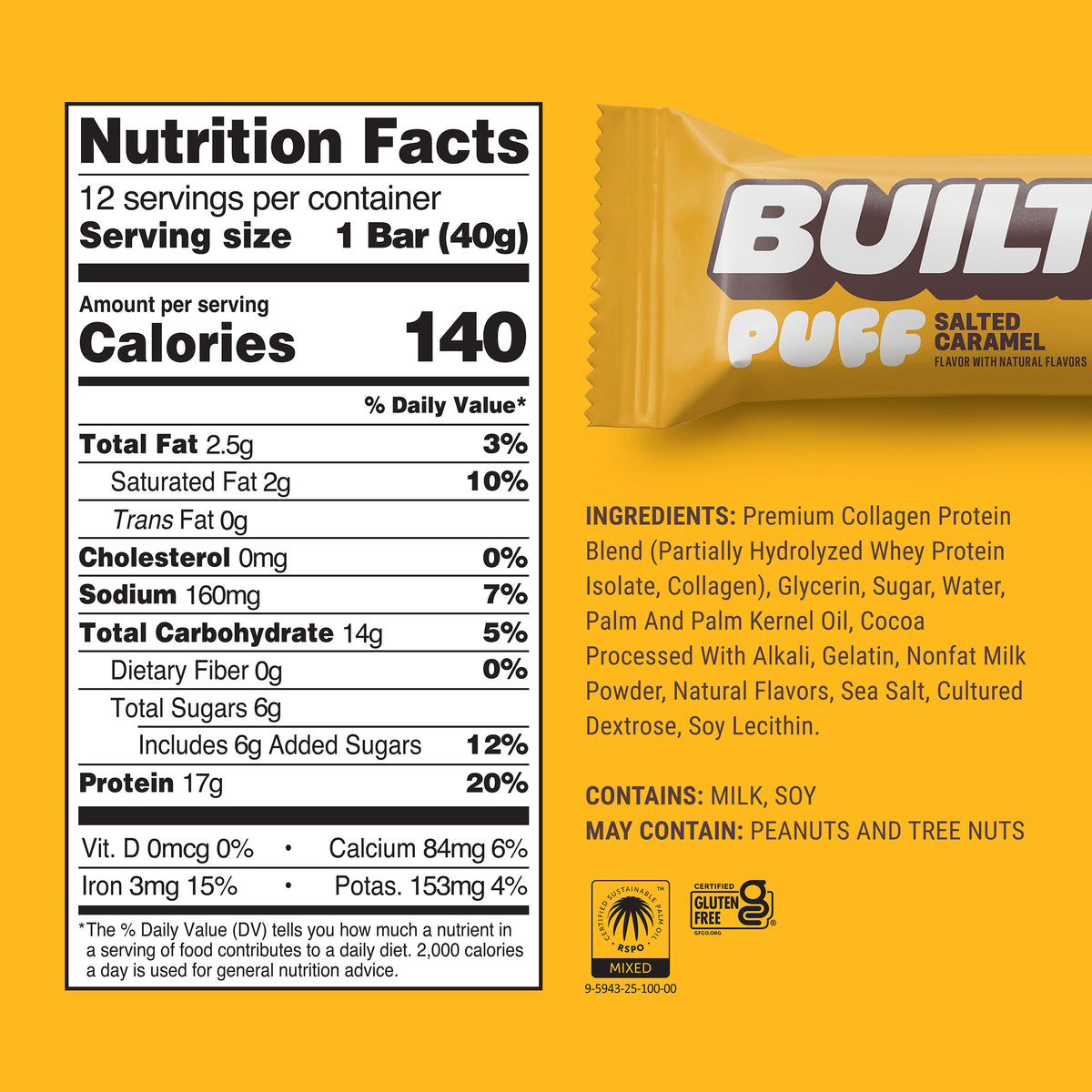 Biult Puff Salted Caramel Protein Puff | 12 Ct. Box | BUILT