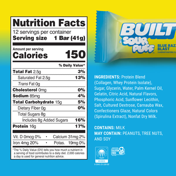 BUILT Blue Razz Blast Sour Puff | 12 Ct. Box | BUILT