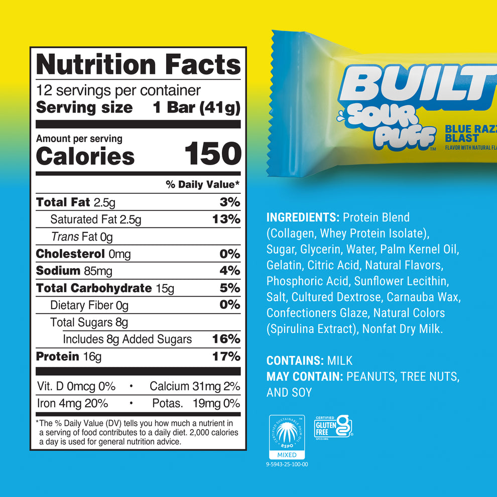 BUILT Blue Razz Blast Sour Puff | 12 Ct. Box | BUILT