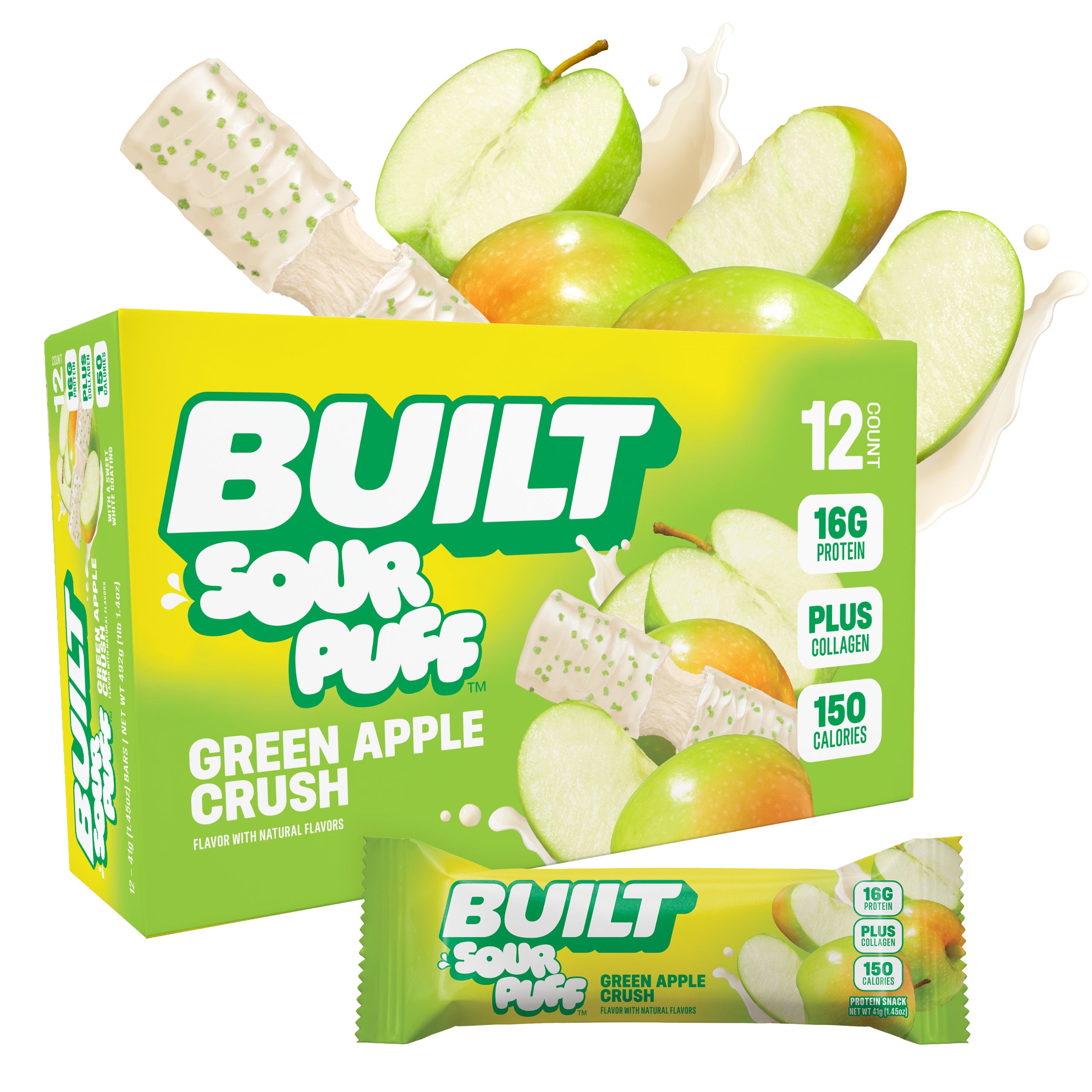 BUILT Green Apple Crush Sour Puff | Green Apple Crush Protein Bar