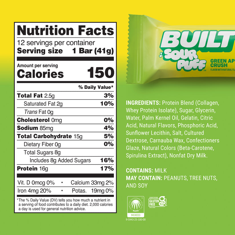 BUILT Green Apple Crush Sour Puff 12 Pack photo 3