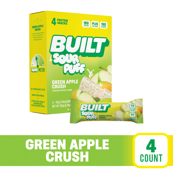 BUILT Green Apple Crush Sour Puff | 4 Ct. Box | BUILT