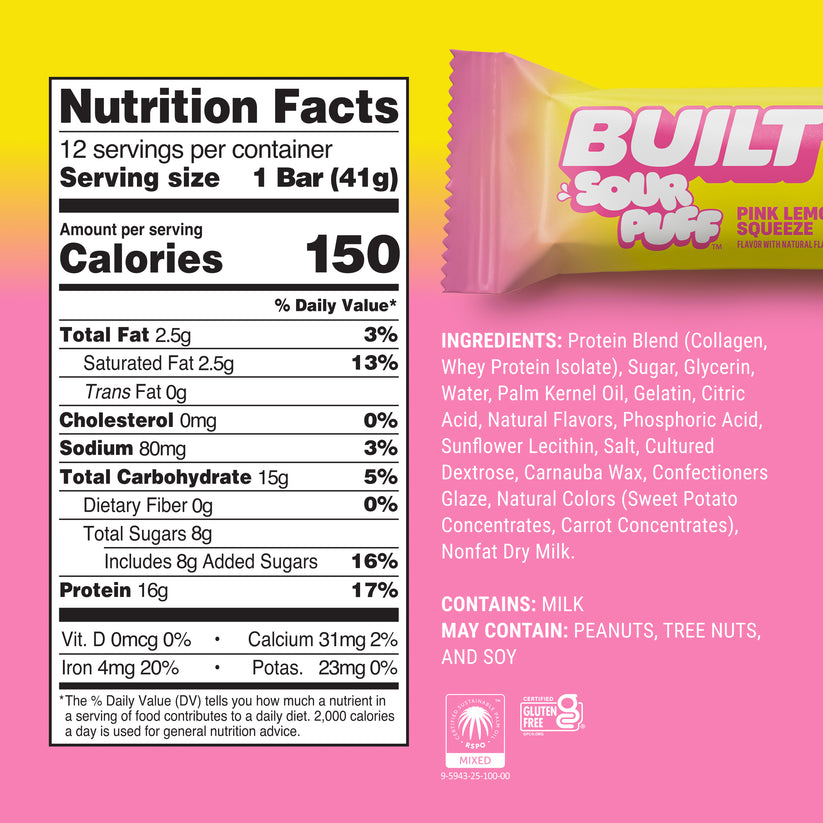 BUILT Pink Lemonade Squeeze Sour Puff 12 Pack photo 3