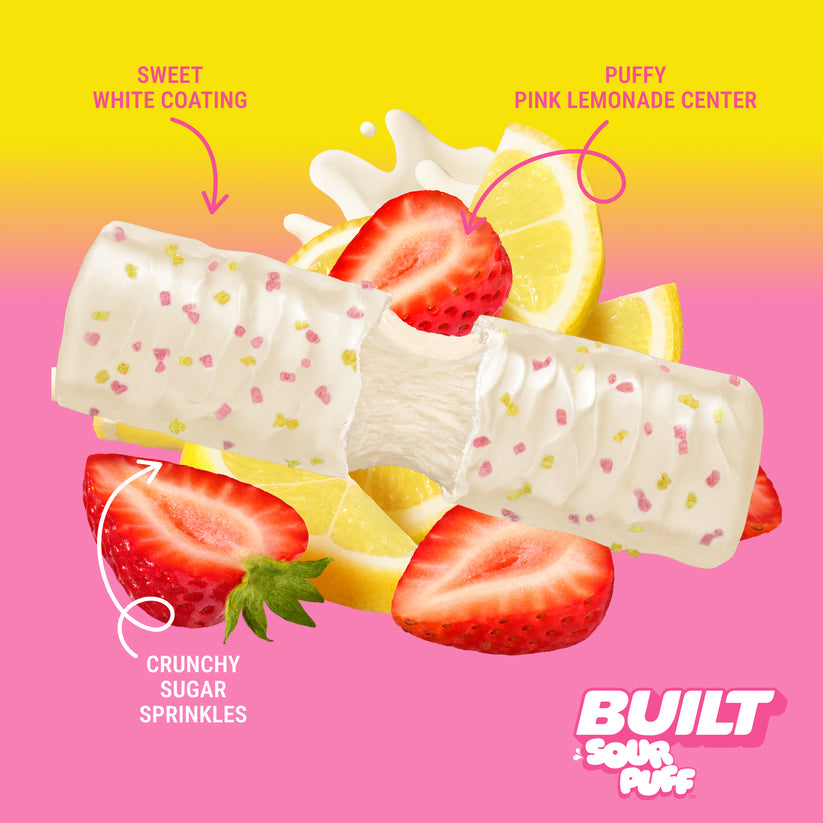 BUILT Pink Lemonade Squeeze Sour Puff 12 Pack photo 2