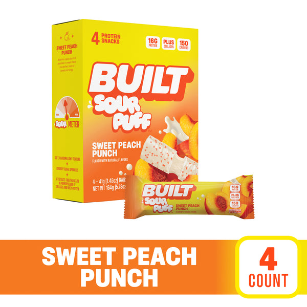 BUILT Sweet Peach Punch Sour Puff | 4 Ct. Box | BUILT