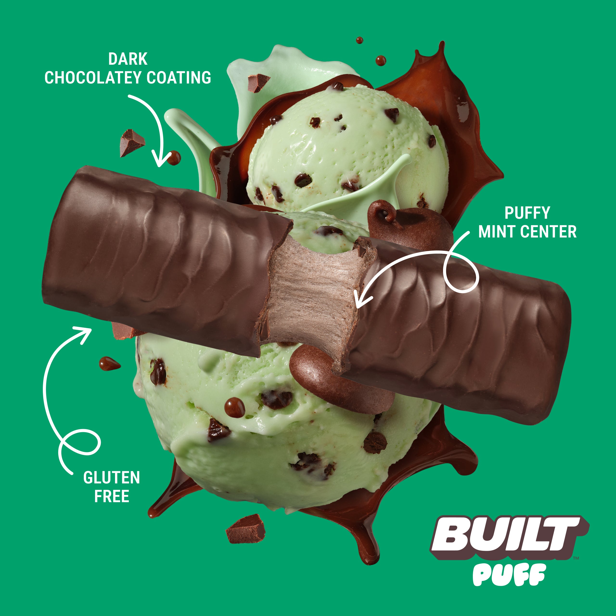 Mint Chip Protein Puff | Mint Chocolate Chip | BUILT | 12 Ct. Box | BUILT Mint Chip Protein Puff | Mint Chocolate Chip | BUILT | 12 Ct. Box | BUILT