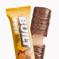A BUILT salted caramel puff shown inside and outside of the wrapper on a white background.